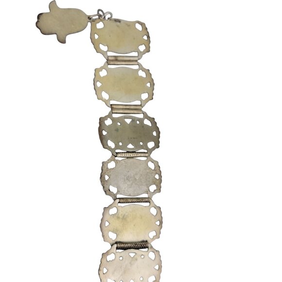 Morocco Souvenir Bracelet Hashi Hand Elephants Stars Nimcha Sword Links Vtg - Picture 10 of 10